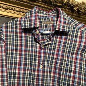 Peter Millar Summer Comfort Red/Black/Blue Plaid Shirt - Men's Med - EUC